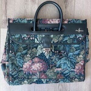 Vintage Atlantic Floral Tapestry Luggage Bag Weekend‎ Travel Tote Green Pink 90s